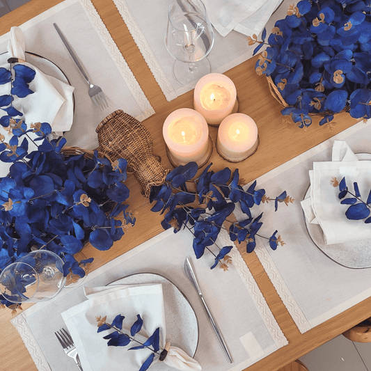 Set 4 Blue Eucalyptus Leaf Napkin Rings, Rustic Napkin Ring, Minimalist Tabledecor, Oriental Tabledeco - Loft&Timber