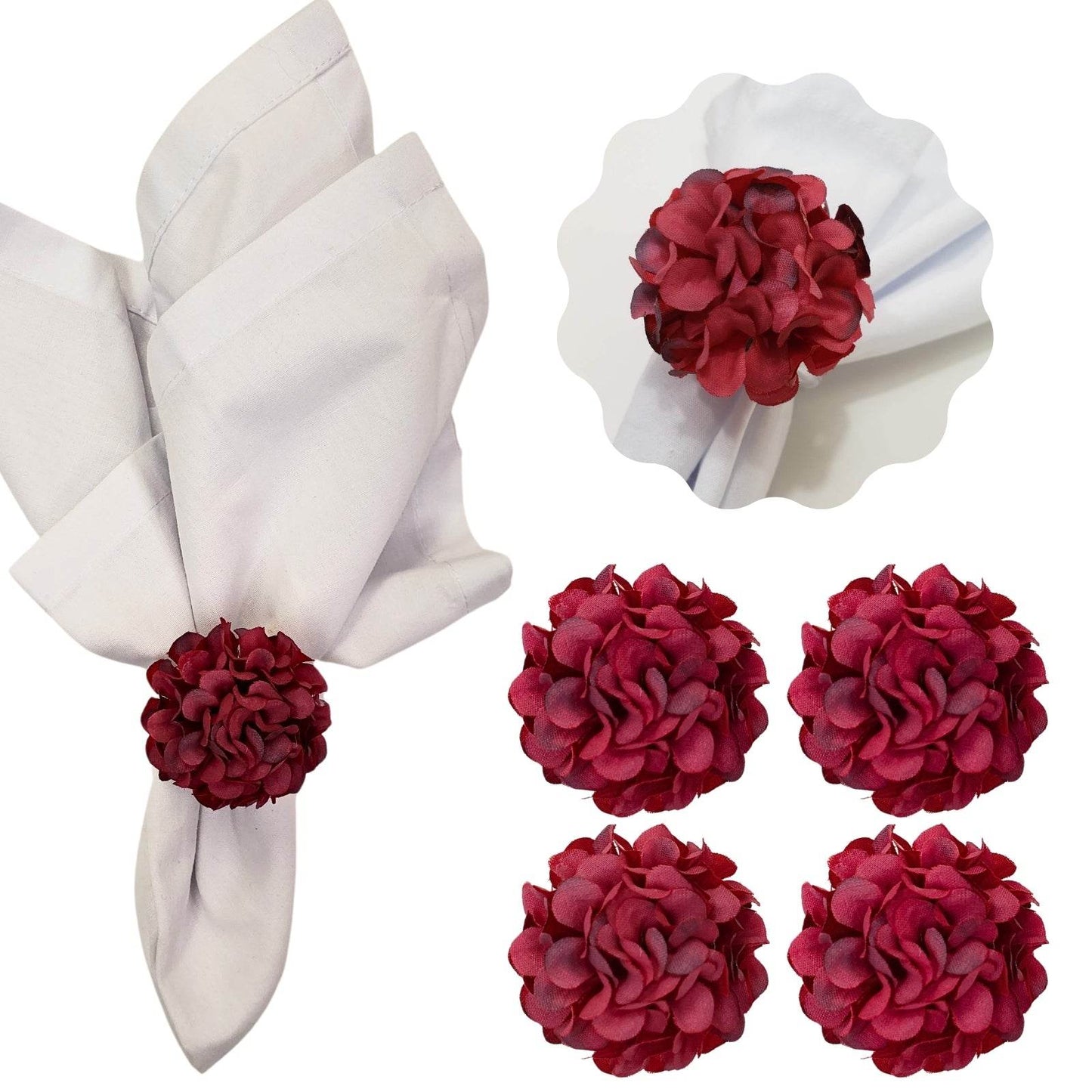 Charlo's Set of 4 Red Flower Chrysanthemum Charm Napkin Rings for dining table decor - Loft&Timber
