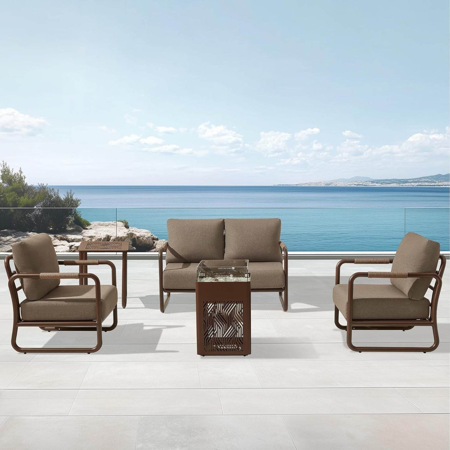 Outdoor Aluminum Patio Furniture Set with Fire Pit - Loft&Timber