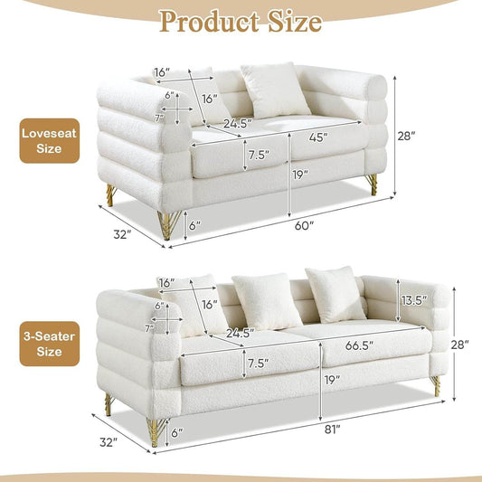 2 Piece Living Room Sofa Set in White - Loft&Timber