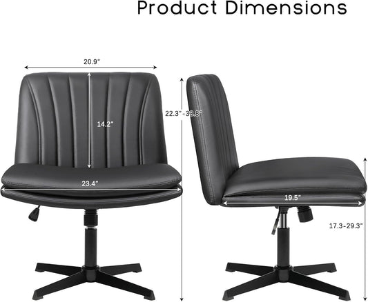 Criss Cross Legged Office Chair,Armless Office Desk Chair No Wheels,Pu Leather Modern Swivel Vanity Chair,Height Adjustable Wide Seat Mid Back Computer Task Chair for Home Office-1