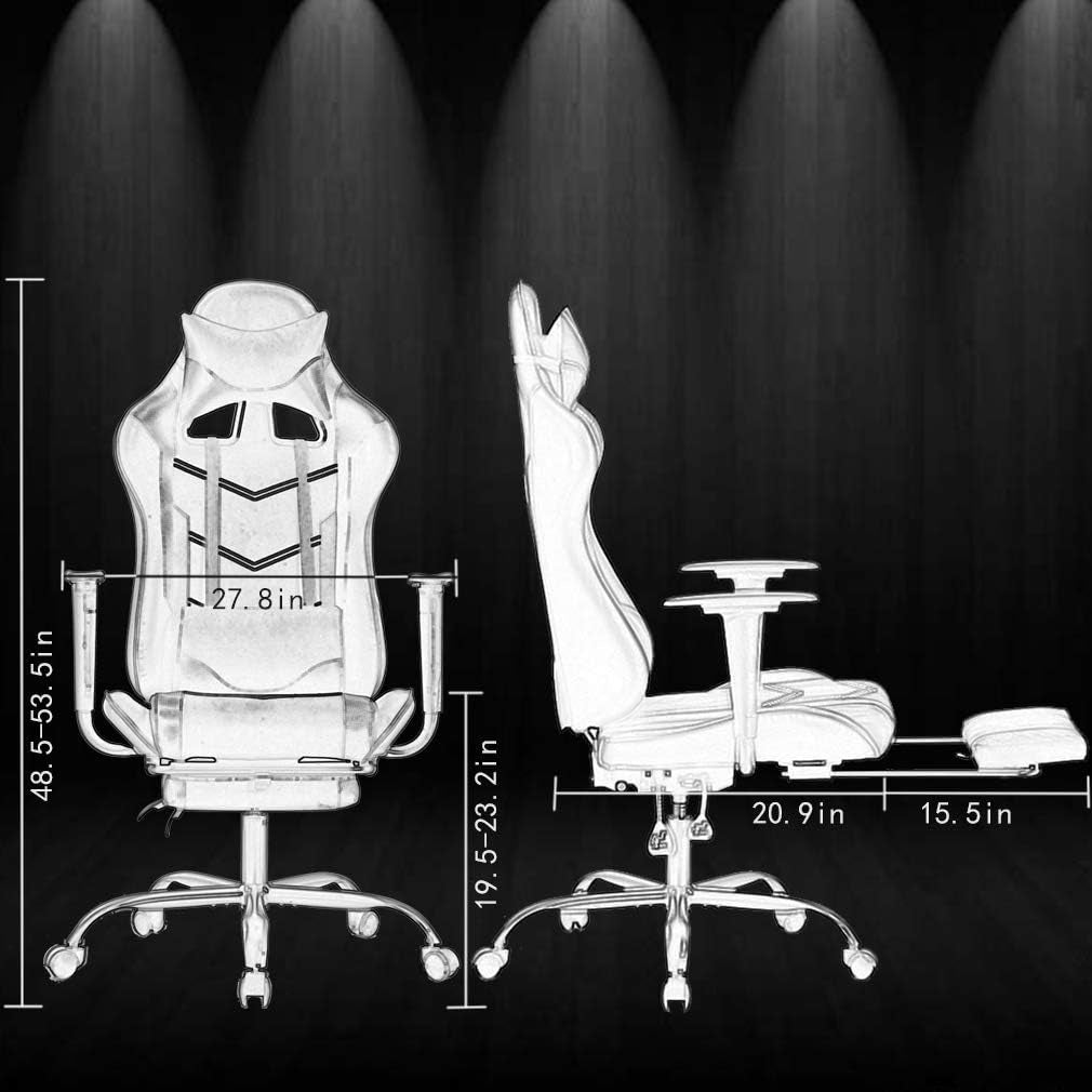 Ergonomic Office, PC Gaming Chair Cheap Desk Chair Executive PU Leather Computer Chair Lumbar Support with Footrest Modern Task Rolling Swivel Chair for Women, Men(White)-2