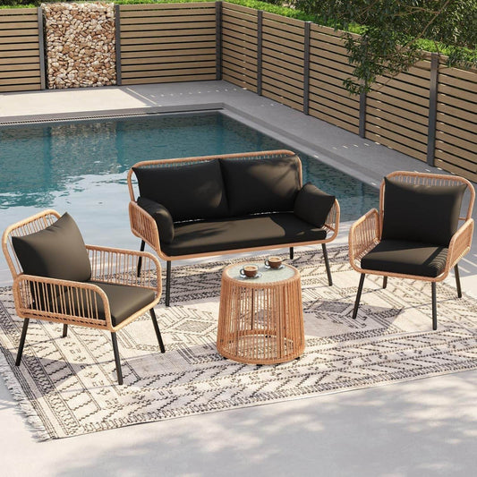 Stylish Four Piece Outdoor Wicker Patio Furniture Set - Loft&Timber