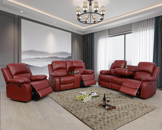 Manual Recliner Sofa Set, Bonded Leather Sofa Set, Red - Loft&Timber