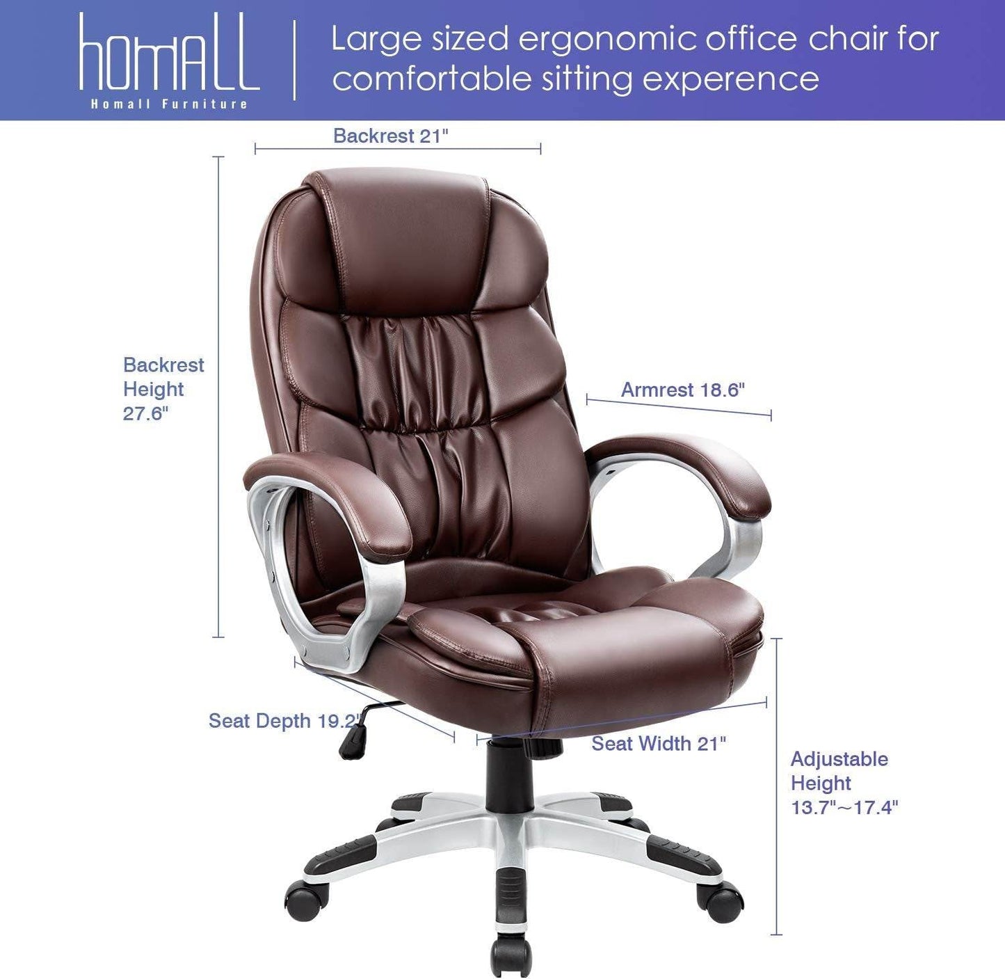 Office Chair with Swivel and Padded Armrests and Lumbar Support (Brown) - Loft&Timber