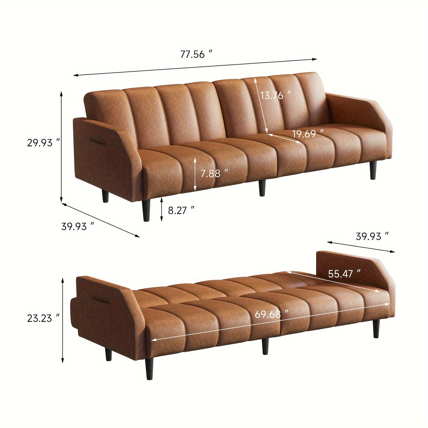 Leather Loveseat Sofa Bed 78 " Futon - Loft&Timber