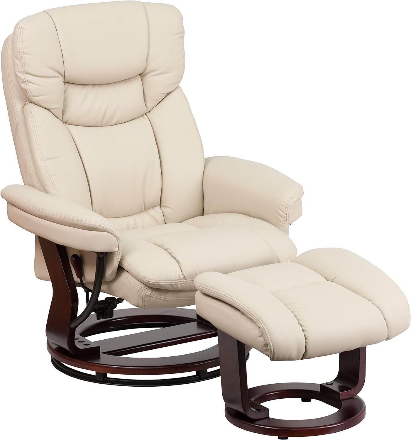 Allie Leathersoft Upholstered Recliner with Ottoman Footrest, Padded Swiveling Recliner Chair and Ottoman Set, Beige - Loft&Timber
