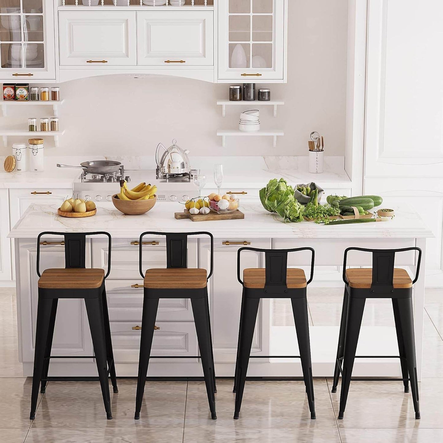 Modern Stackable Metal Bar Stools Set of Four - Loft&Timber
