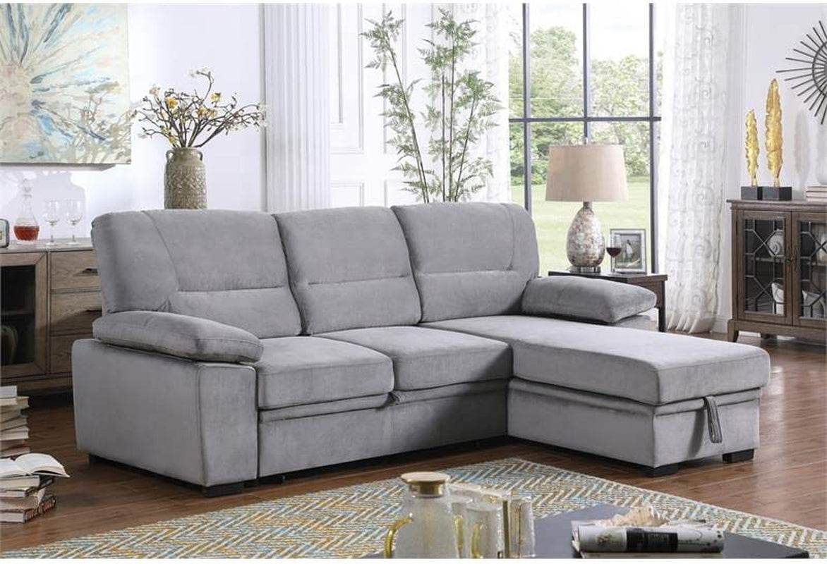 Gray Velvet Reversible Sleeper Sectional Sofa - Loft&Timber