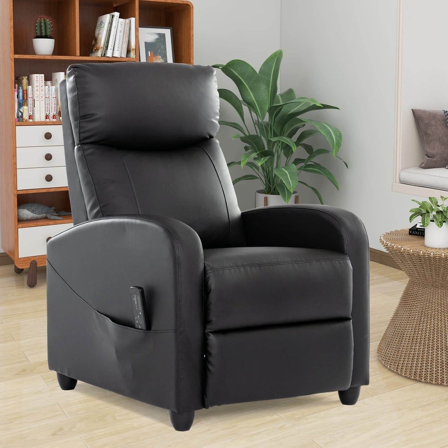 Massage Heated Recliner Home Theater Chair, Black - Loft&Timber