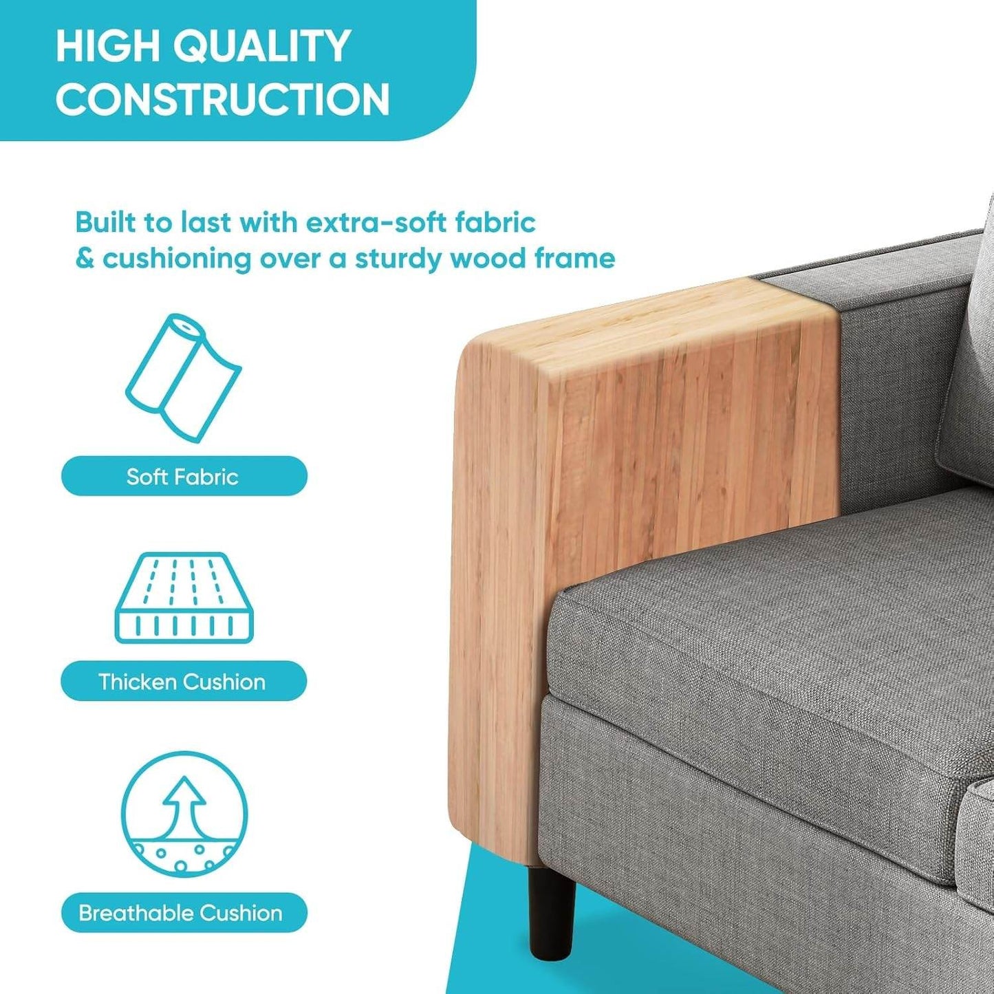 6 Seaters Sectional Upholstered Sofa, Linen Fabric Sofa Couch with Side Pockets, Free Combination Sofa Set with Movable Storage Ottoman, for Living Room-Sofa&Loveseat&Chair&Ottoman,Light Grey - Loft&Timber