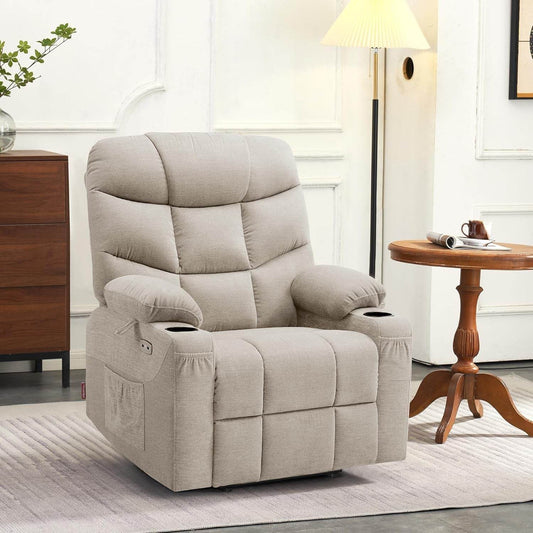 Power Lift Recliner Chair with Extended Footrest for Elderly People, Fabric 7287 (Oatmeal, Medium-Regular) - Loft&Timber