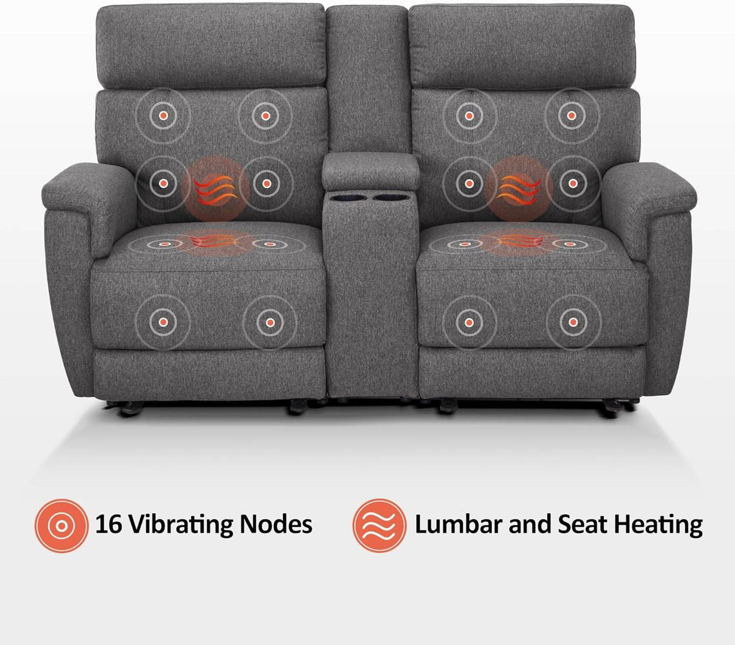 Power Loveseat Recliner Massage, Heat, Headrest, USB-C - Loft&Timber