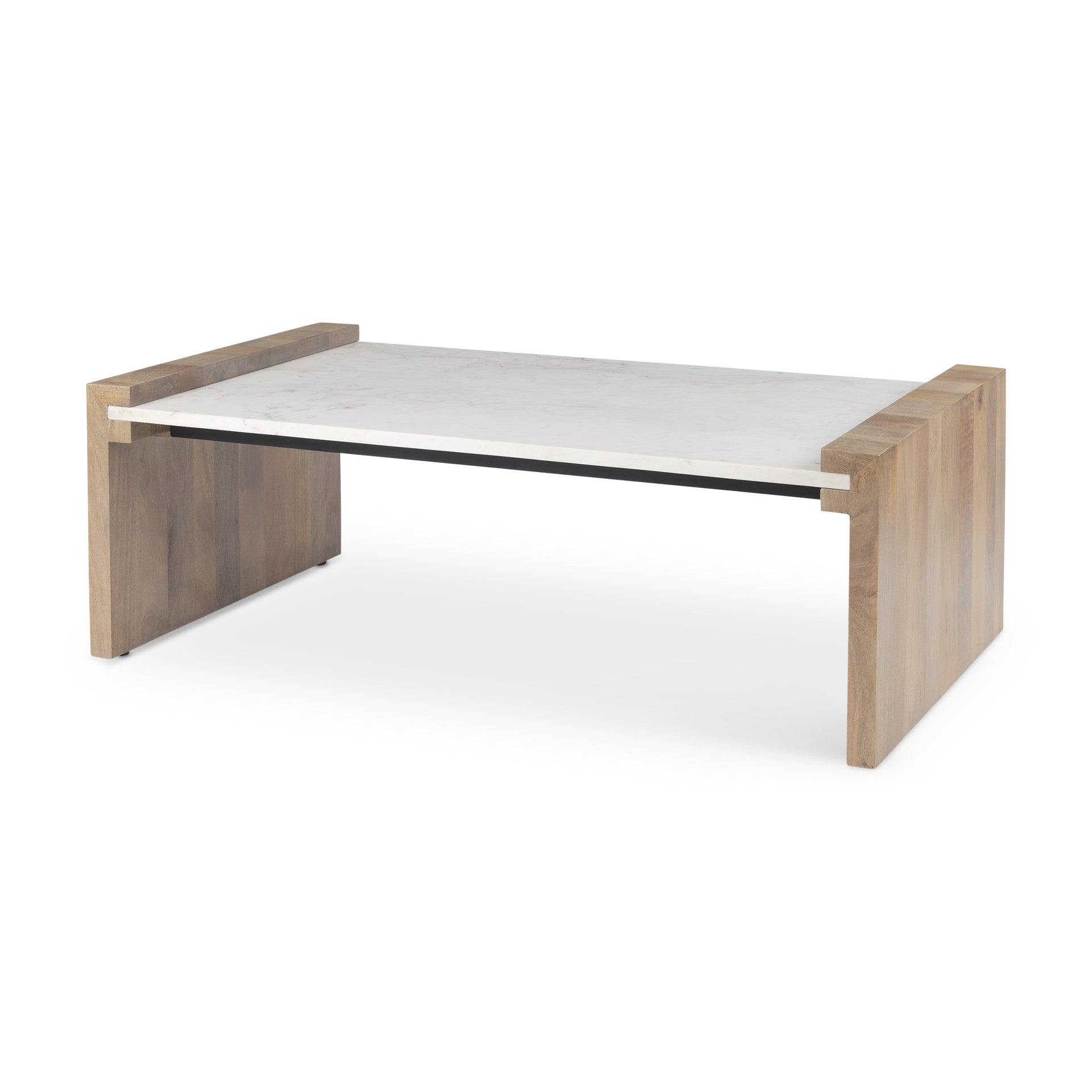48" Natural and White Solid Wood And Genuine Marble Coffee Table - Loft&Timber