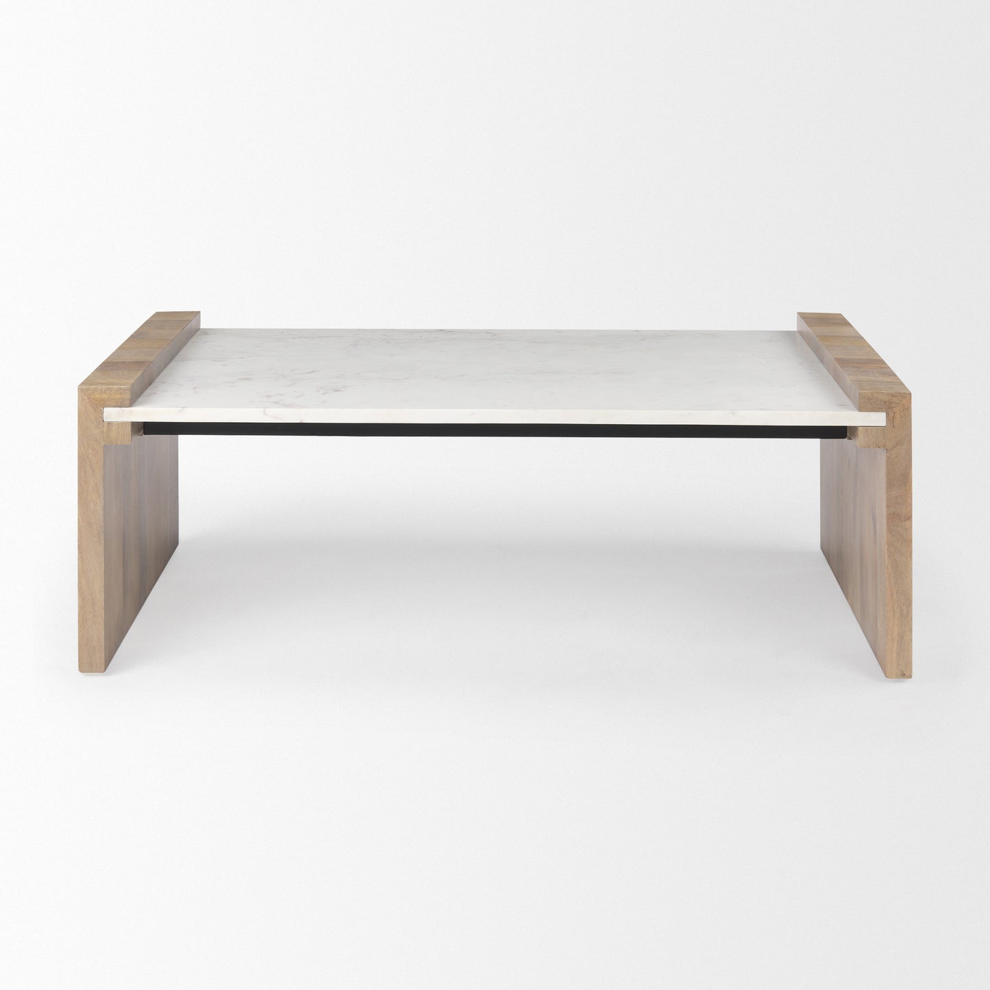 48" Natural and White Solid Wood And Genuine Marble Coffee Table - Loft&Timber