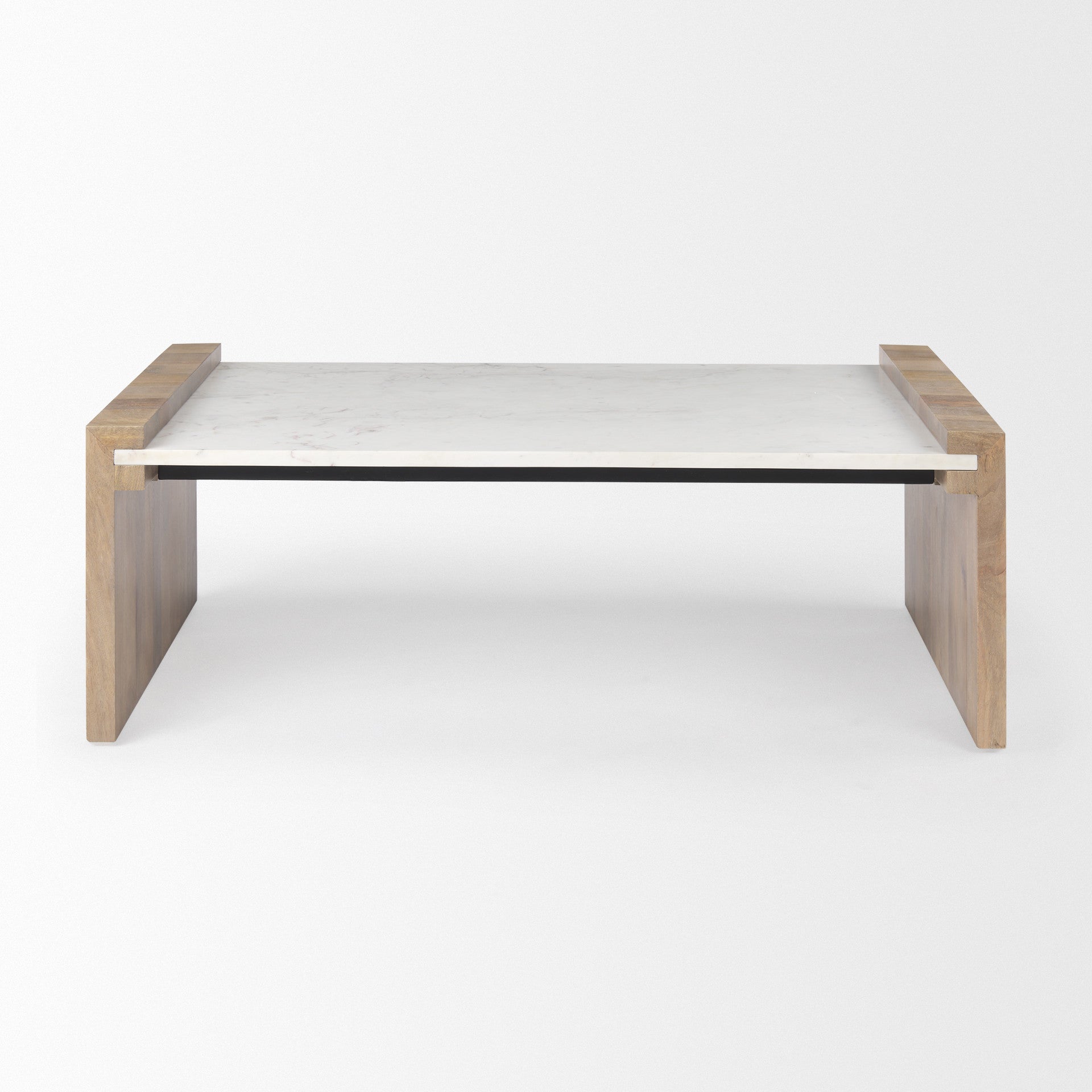 48" Natural and White Solid Wood And Genuine Marble Coffee Table - Loft&Timber