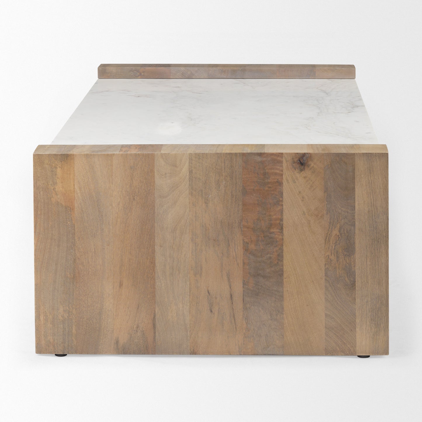 48" Natural and White Solid Wood And Genuine Marble Coffee Table - Loft&Timber