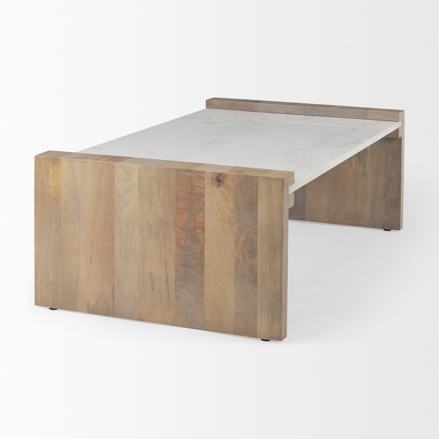 48" Natural and White Solid Wood And Genuine Marble Coffee Table - Loft&Timber