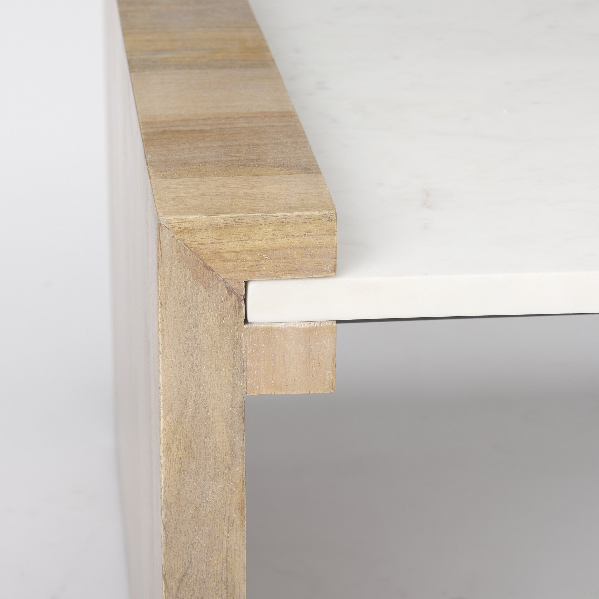 48" Natural and White Solid Wood And Genuine Marble Coffee Table - Loft&Timber
