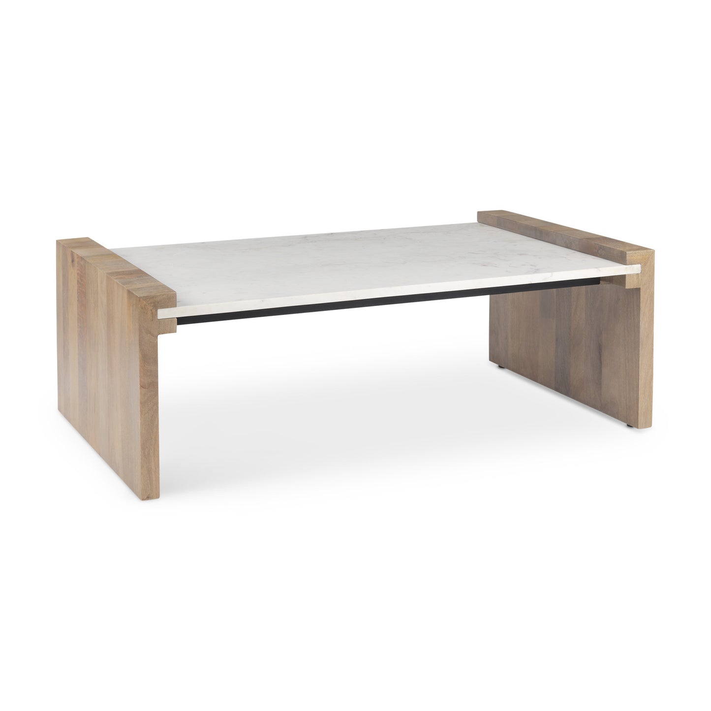 48" Natural and White Solid Wood And Genuine Marble Coffee Table - Loft&Timber