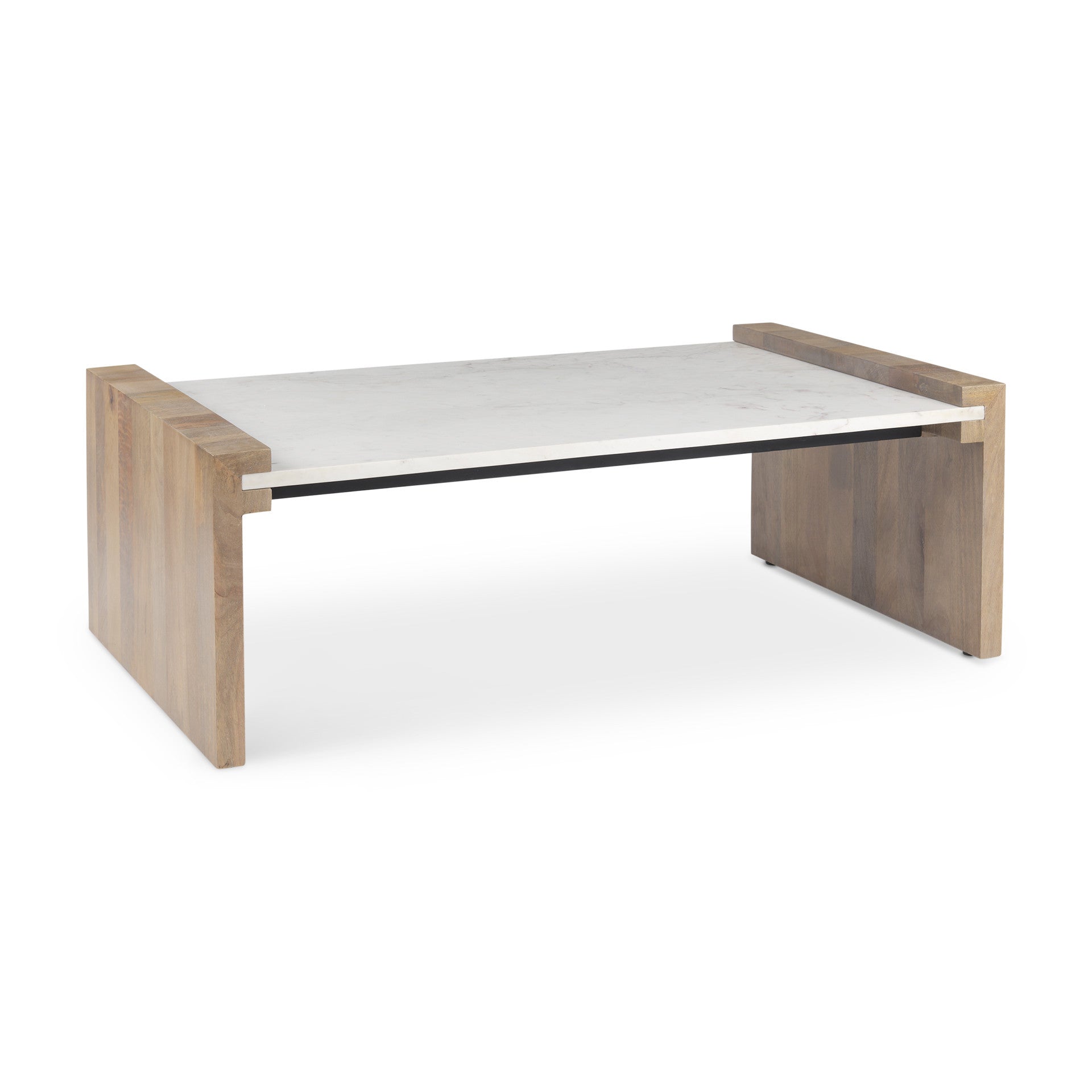 48" Natural and White Solid Wood And Genuine Marble Coffee Table - Loft&Timber