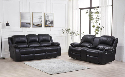 2PC Bonded Leather Recliner Set, Sofa, Loveseat, 8018, Black - Loft&Timber