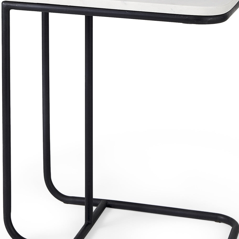 23" Black And White Marble and Metal C Table End Table - Loft&Timber