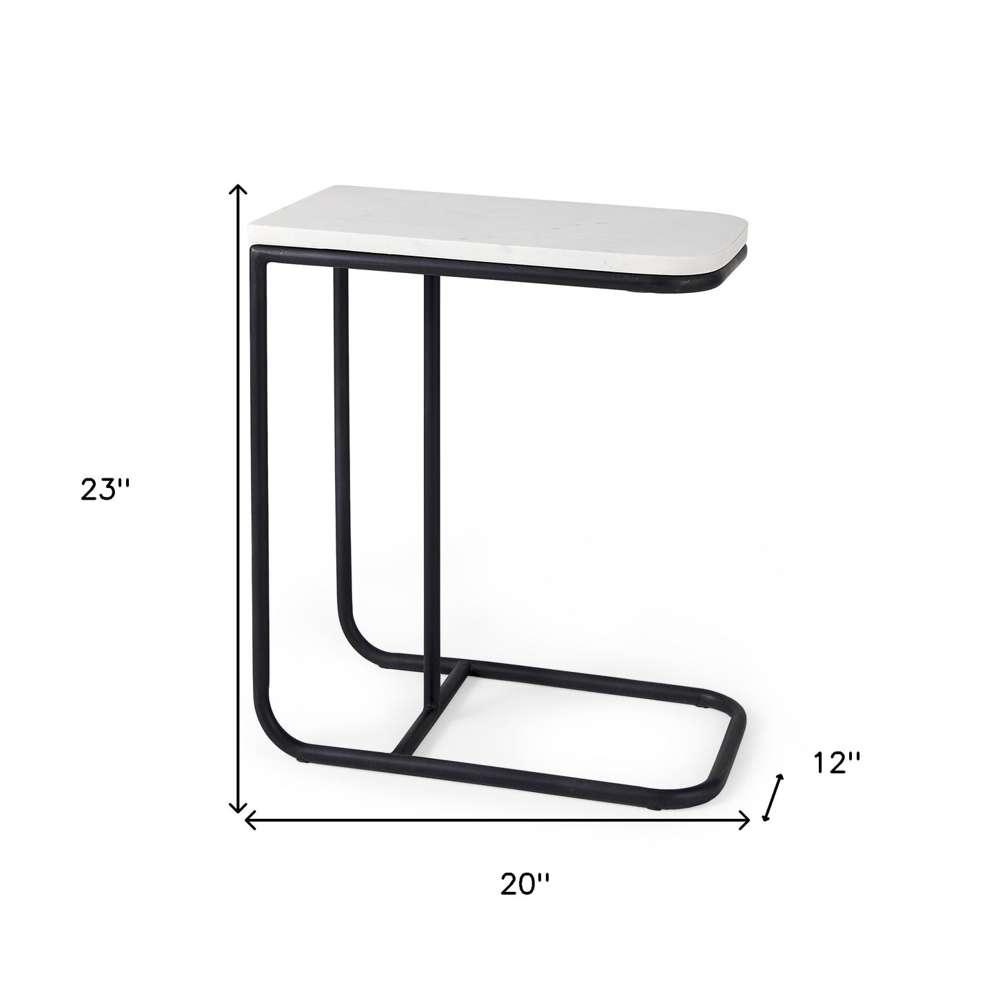 23" Black And White Marble and Metal C Table End Table - Loft&Timber