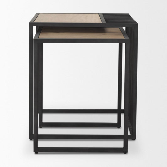 Set of Two Natural and Black Solid Wood and Metal Square Sled Nested Tables - Loft&Timber