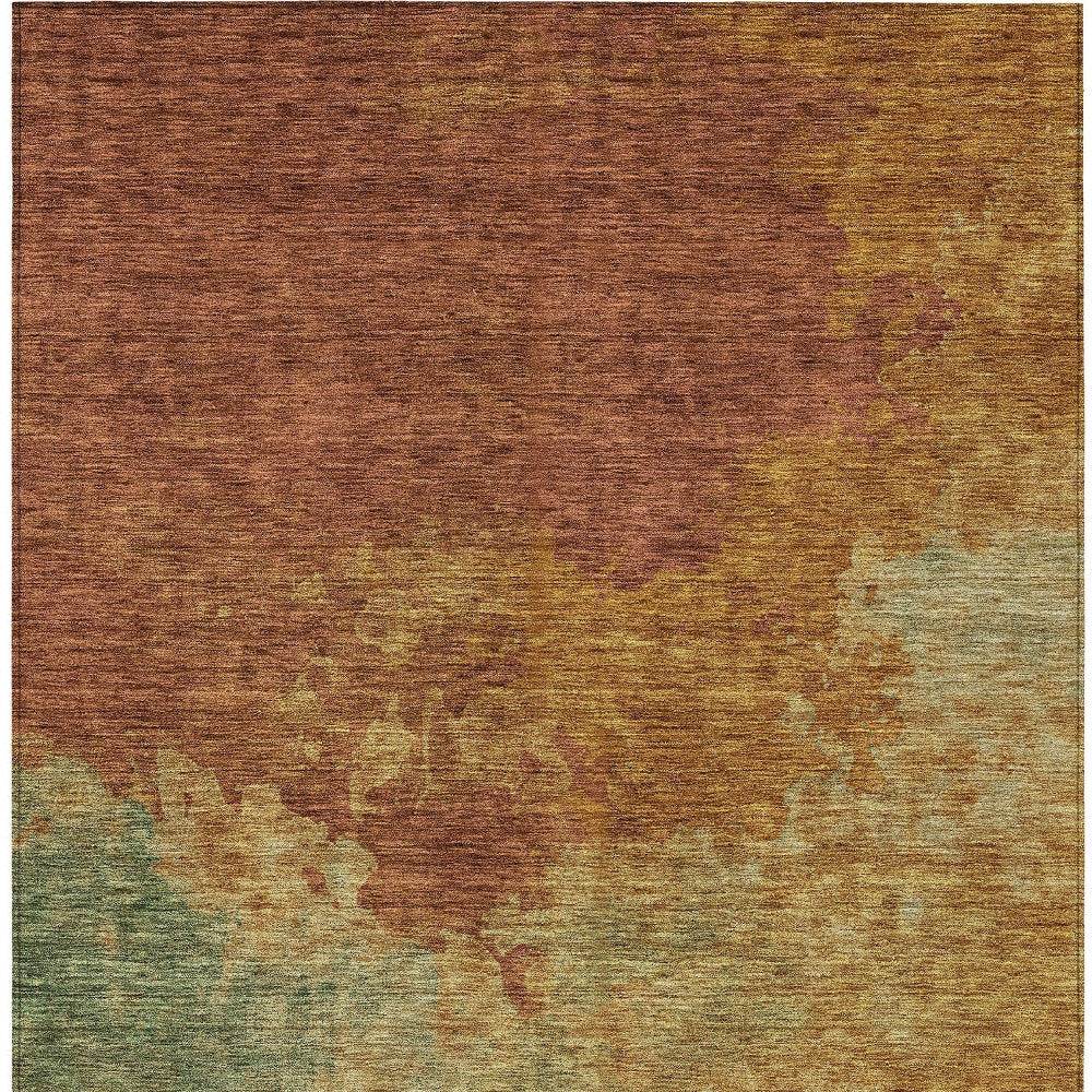 3' X 5' Terra Cotta Copper And Green Abstract Washable Indoor Outdoor Area Rug - Loft&Timber