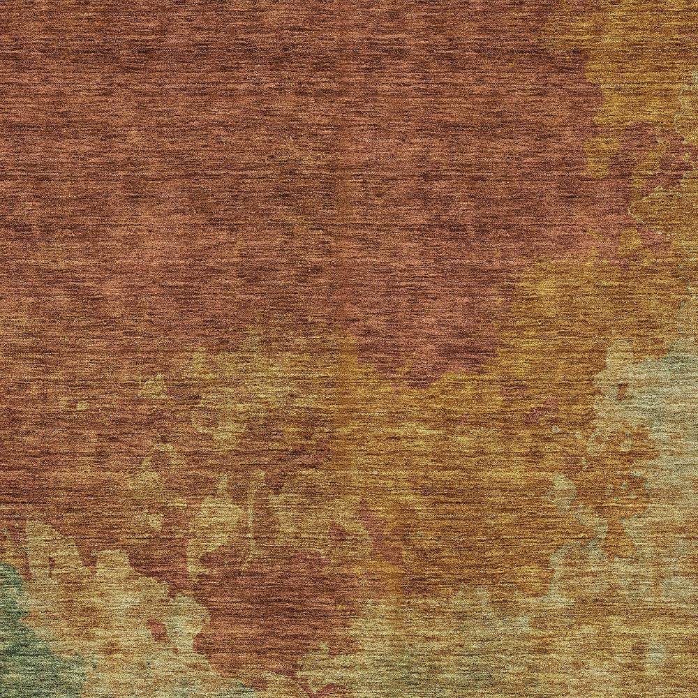 3' X 5' Terra Cotta Copper And Green Abstract Washable Indoor Outdoor Area Rug - Loft&Timber