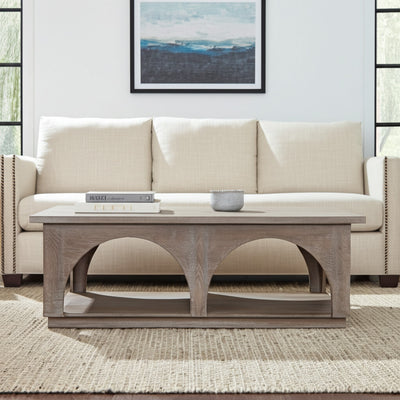 59" Brown Solid Wood Distressed Floor Shelf Coffee Table With Shelf - Loft&Timber