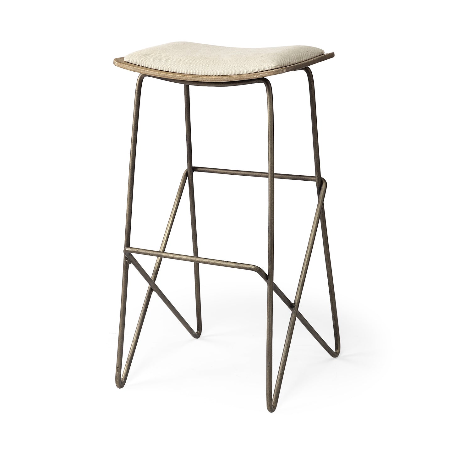 30" Cream and Gold Iron and Fabric Backless Bar Height Bar Chair - Loft&Timber