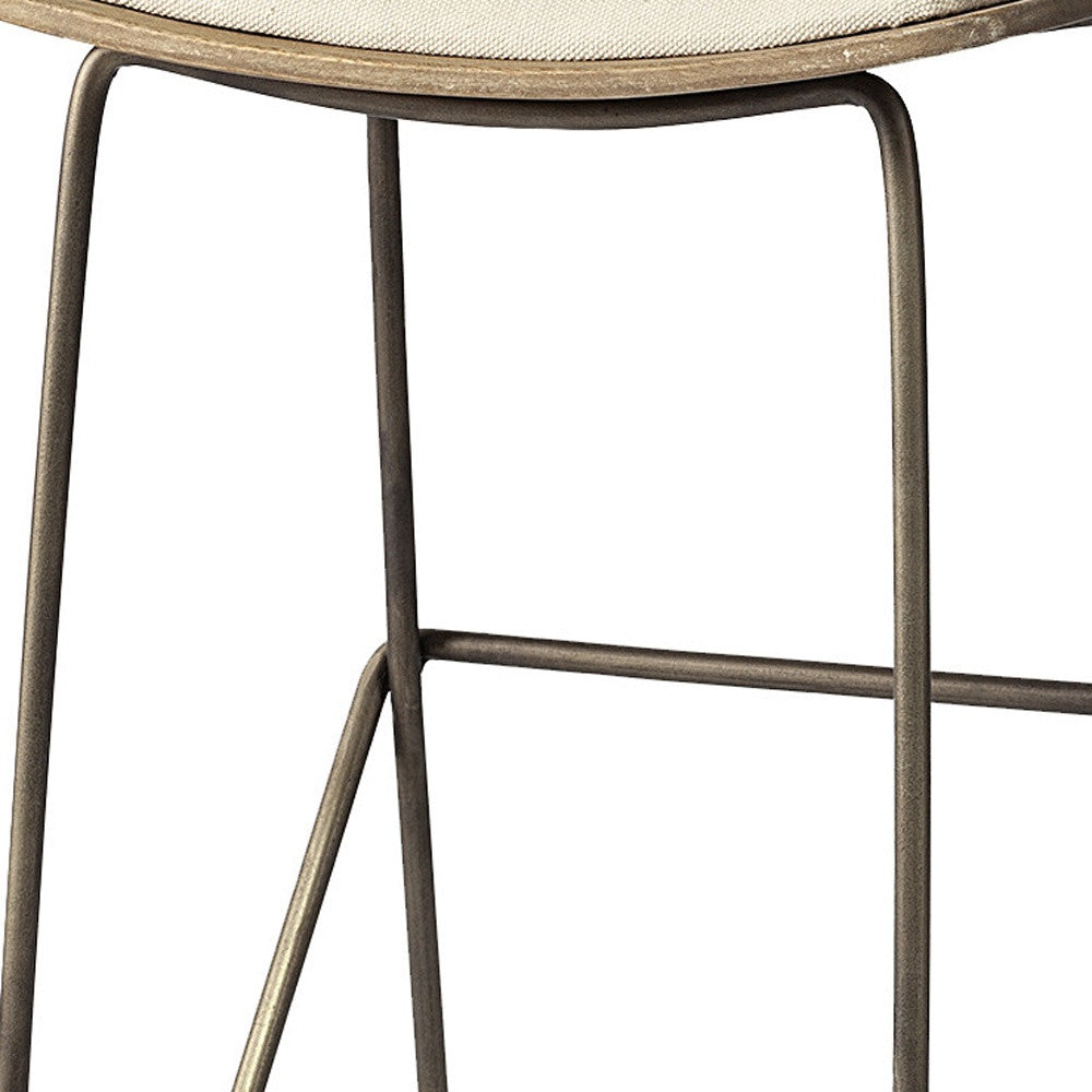 30" Cream and Gold Iron and Fabric Backless Bar Height Bar Chair - Loft&Timber