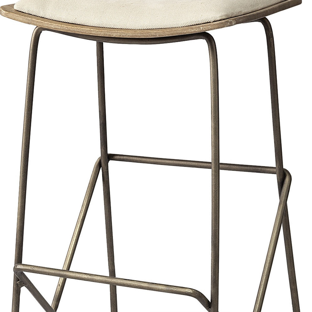30" Cream and Gold Iron and Fabric Backless Bar Height Bar Chair - Loft&Timber
