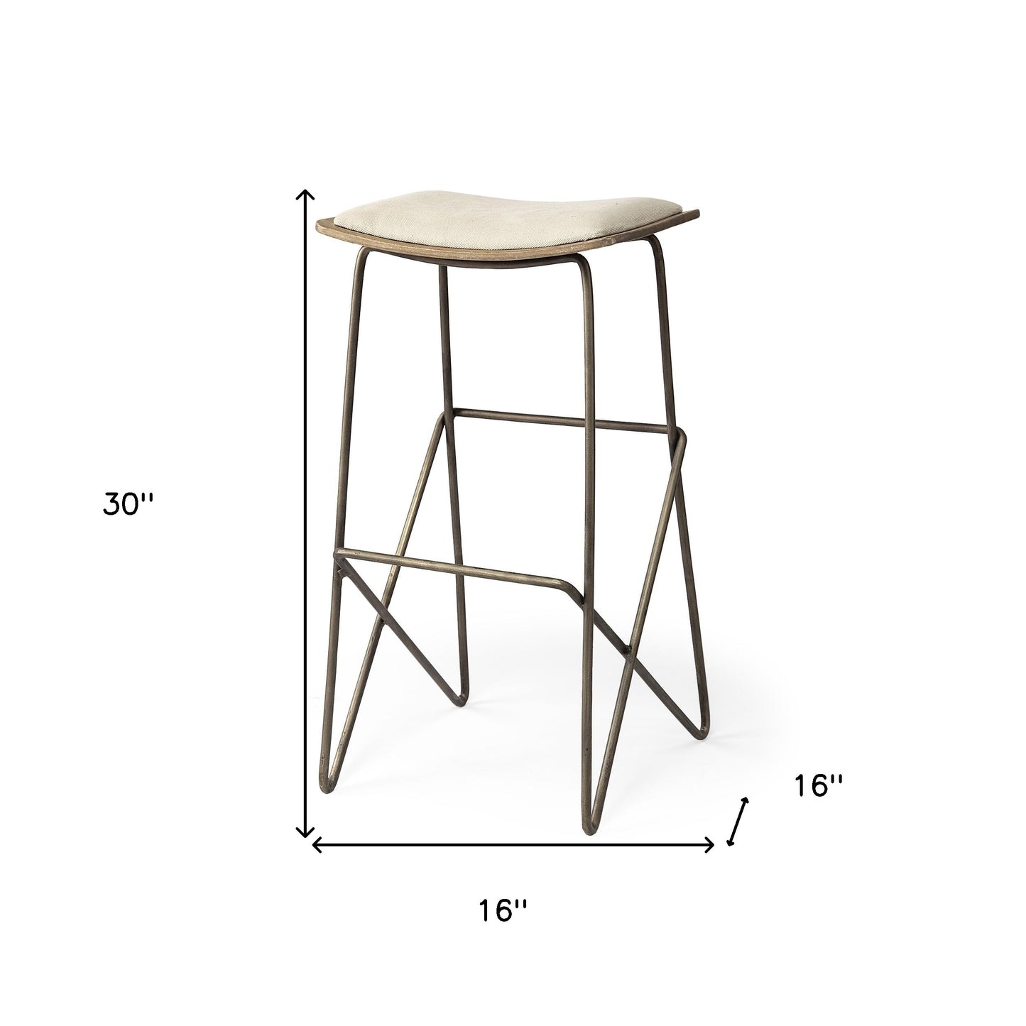 30" Cream and Gold Iron and Fabric Backless Bar Height Bar Chair - Loft&Timber