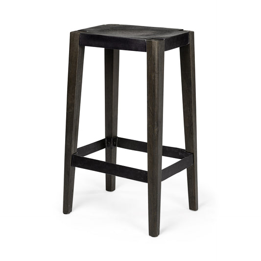 30" Black Iron and Solid Wood Backless Bar Height Bar Chair - Loft&Timber