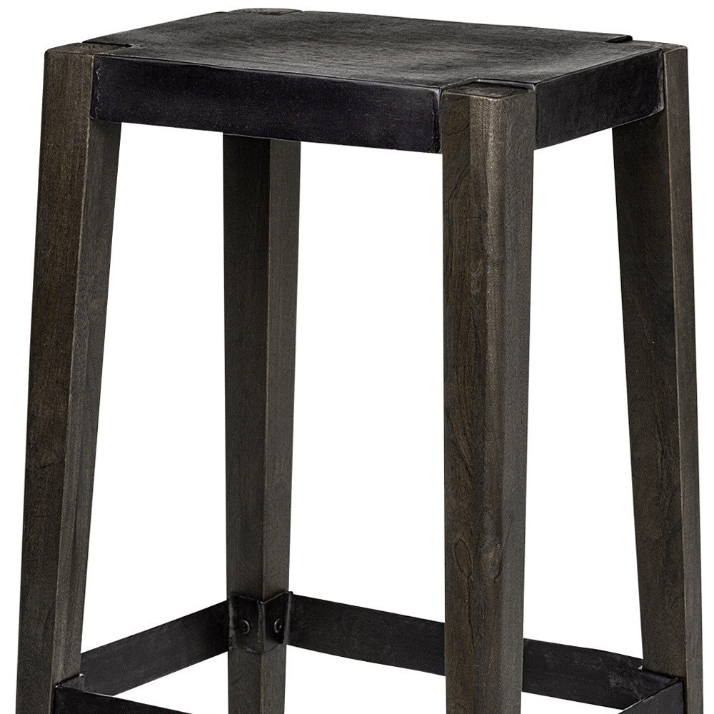 30" Black Iron and Solid Wood Backless Bar Height Bar Chair - Loft&Timber
