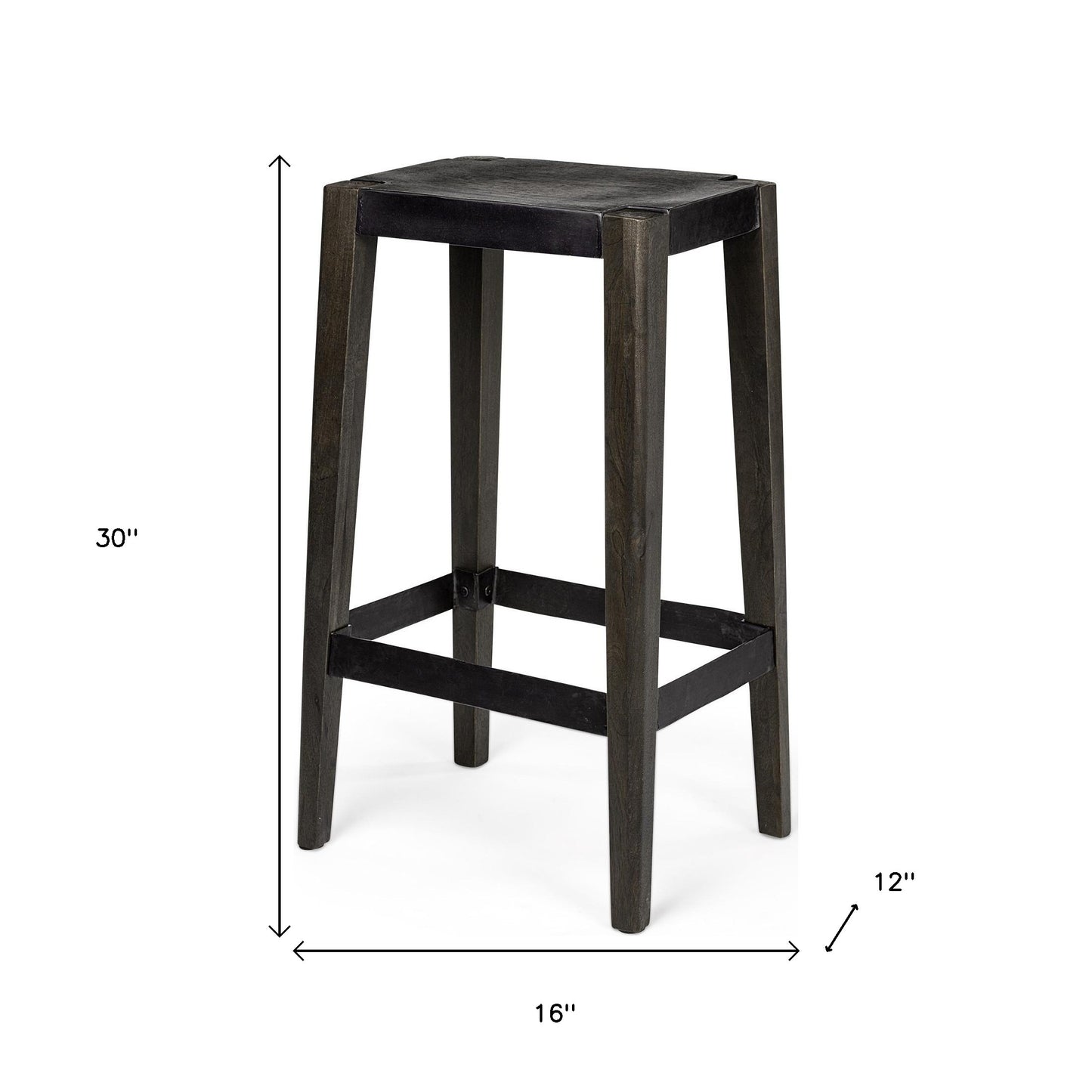 30" Black Iron and Solid Wood Backless Bar Height Bar Chair - Loft&Timber