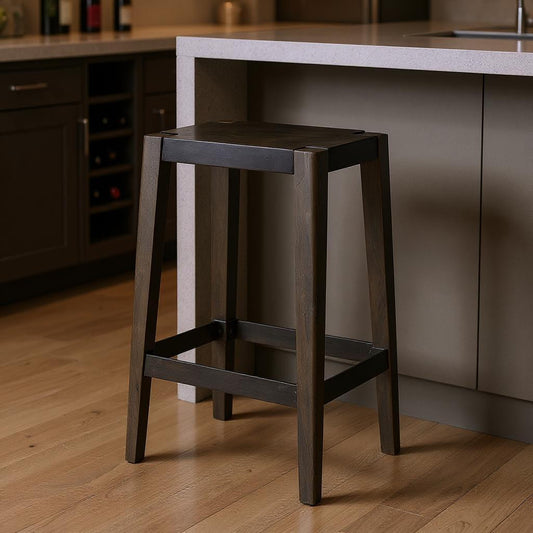 30" Black Iron and Solid Wood Backless Bar Height Bar Chair - Loft&Timber