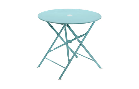30" Aqua Rounded Aluminum Folding Outdoor Bistro Table with Umbrella Hole-1