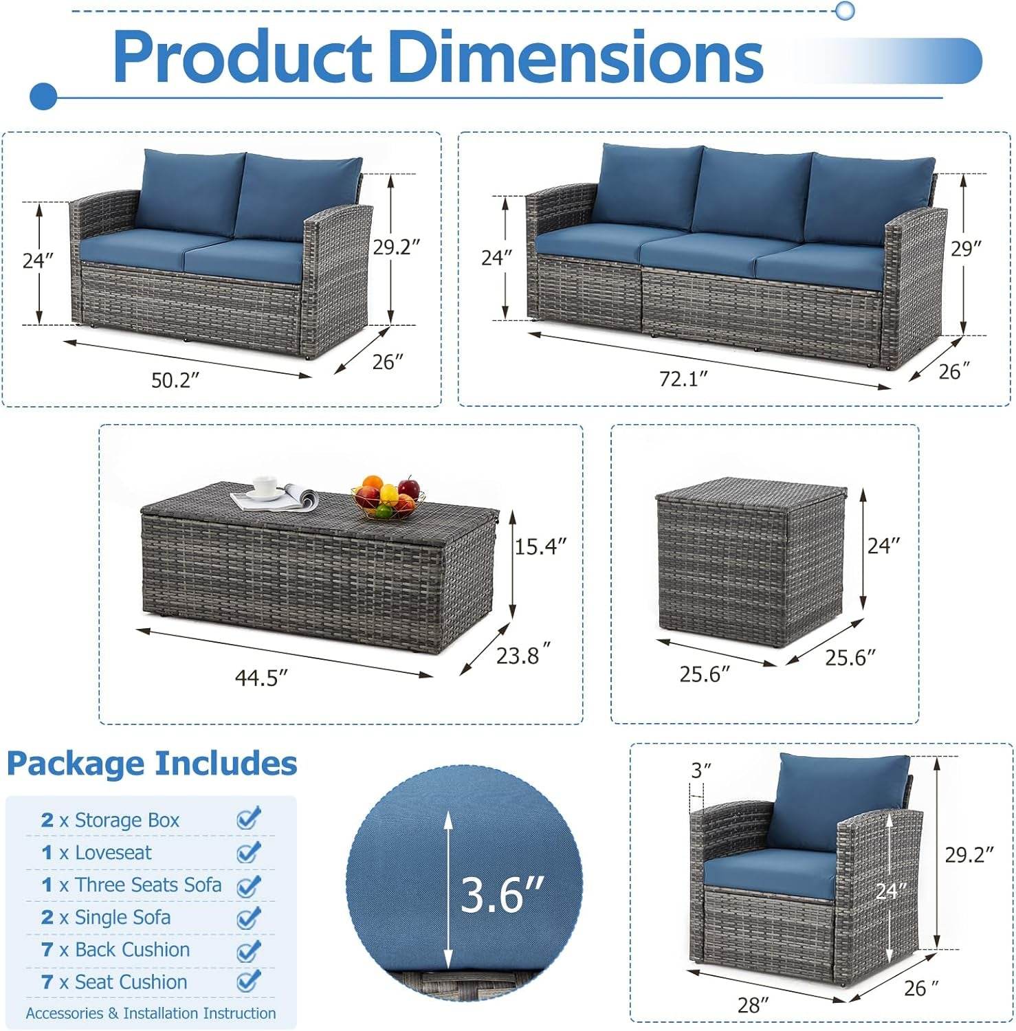 Seven Piece Outdoor Patio Furniture Set with Storage - Loft&Timber