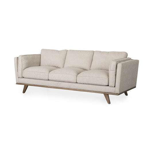 90" Cream Fabric Sofa With Brown Legs-0