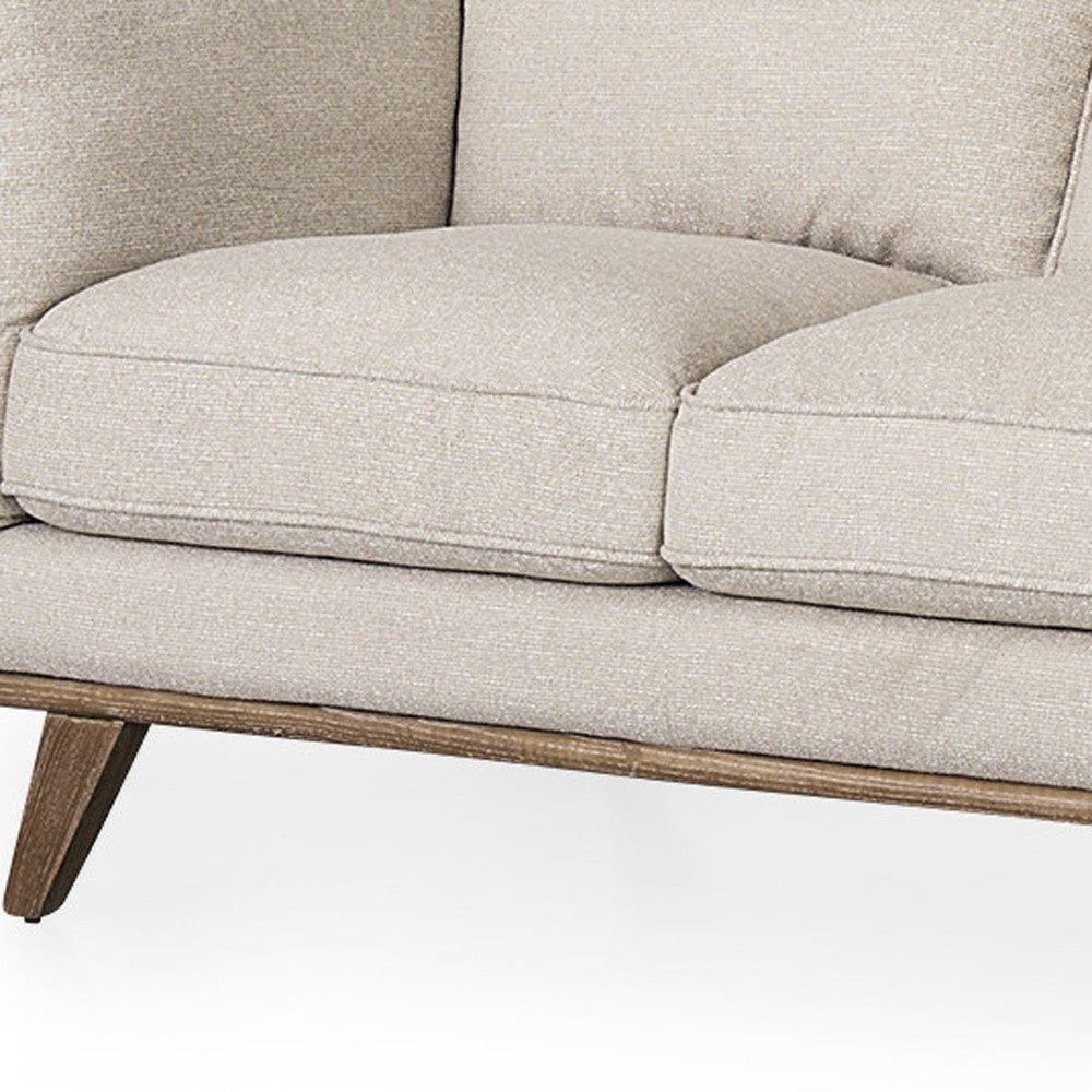 90" Cream Fabric Sofa With Brown Legs-2