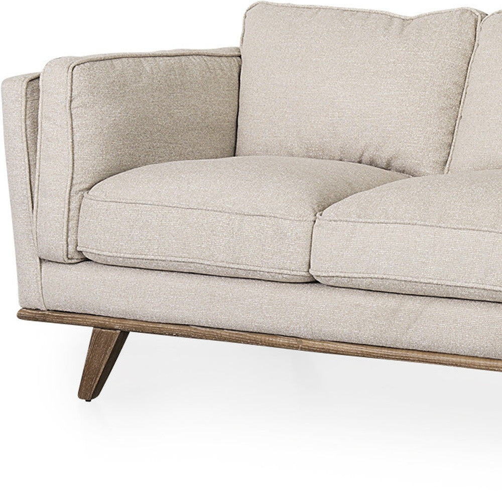 90" Cream Fabric Sofa With Brown Legs-3