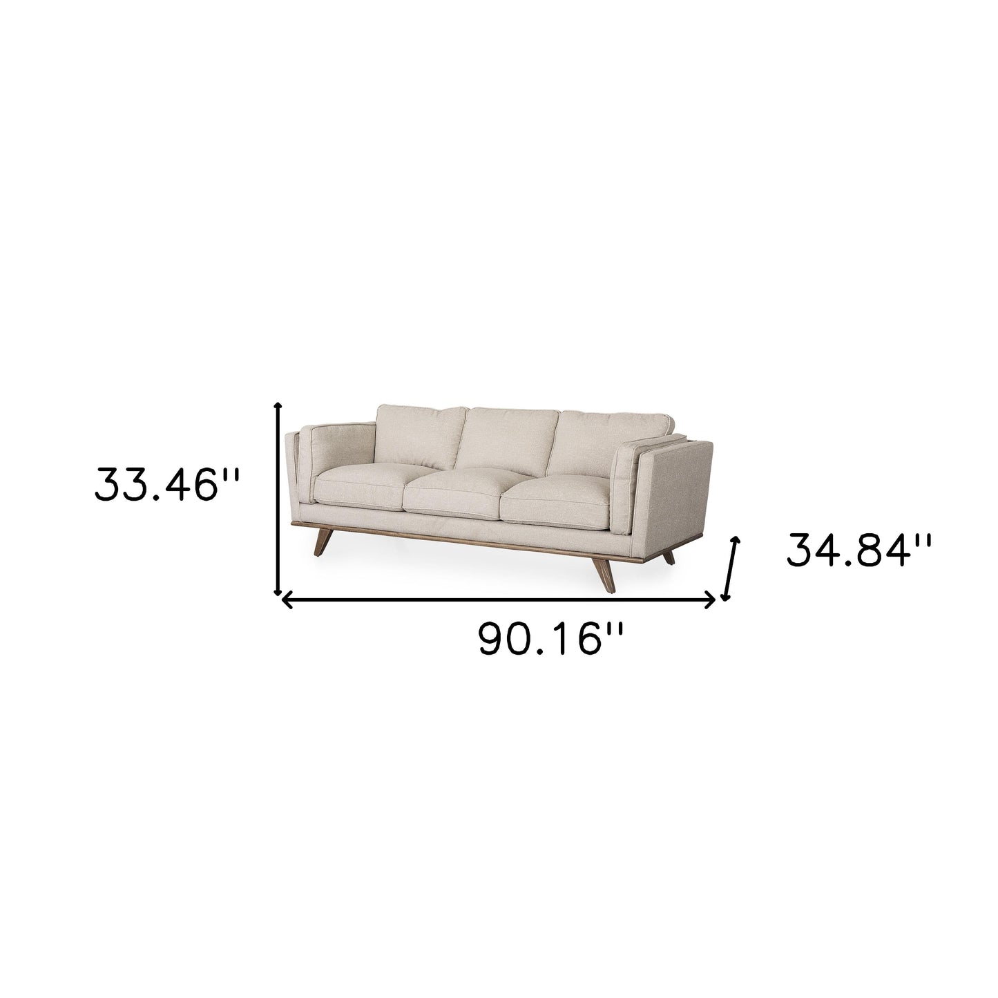 90" Cream Fabric Sofa With Brown Legs-4