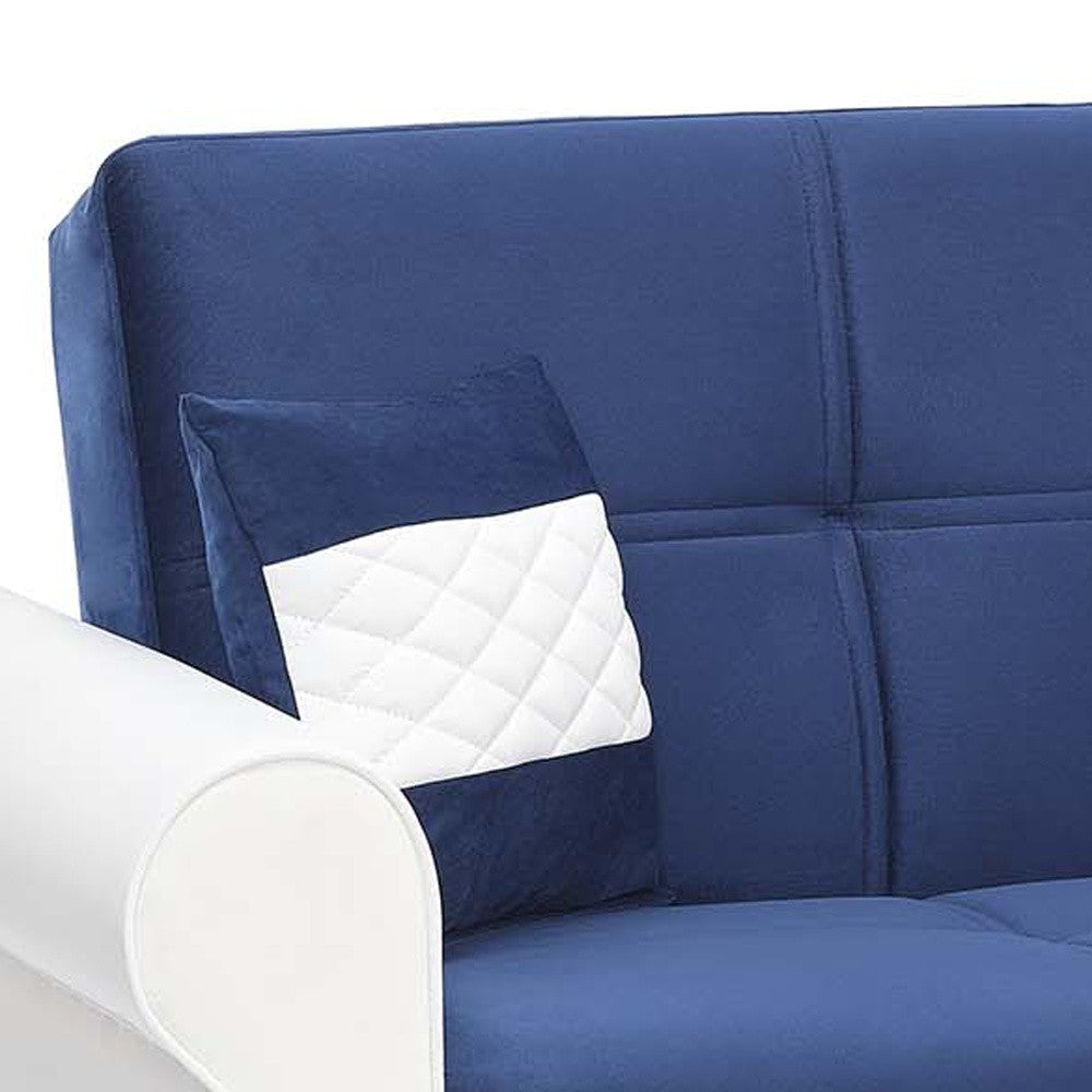 89" Sky Blue Polyester Convertible Futon Sleeper Sofa And Toss Pillows With Storage - Loft&Timber