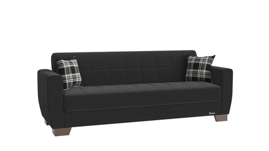 84" Black Chenille Convertible Futon Sleeper Sofa And Toss Pillows With Storage - Loft&Timber