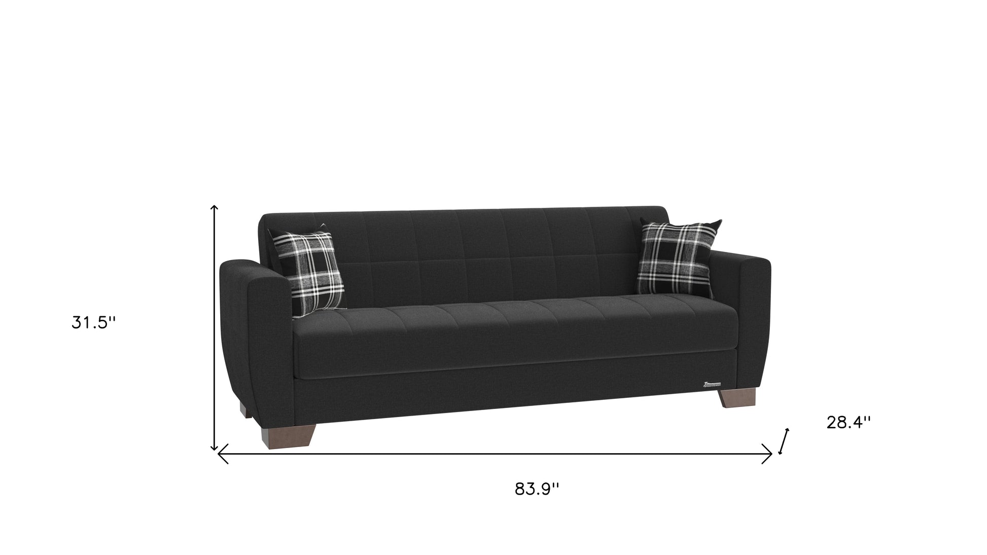 84" Black Chenille Convertible Futon Sleeper Sofa And Toss Pillows With Storage - Loft&Timber