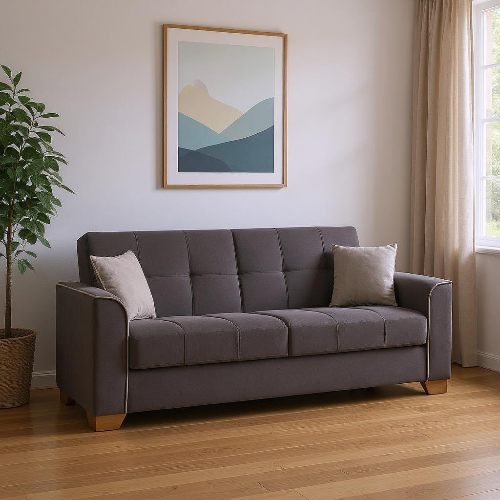 90" Brown Chenille Sleeper Sofa And Toss Pillows-1